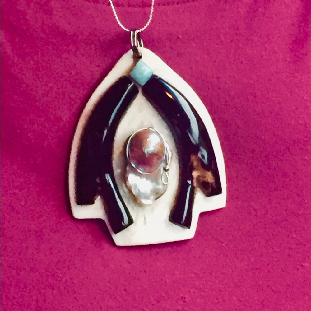 Handmade Coral and Larimar Pendant Necklace